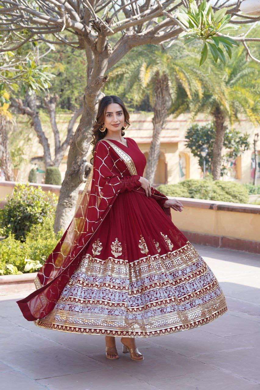 Anagha Maroon Georgette Embroidered Anarkali Gown Set