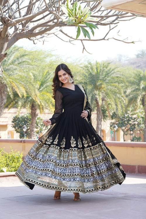 Anagha black georgette embroidered anarkali gown set