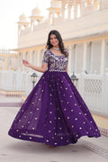 Shubhankari purple georgette half sleeve anarkali gown