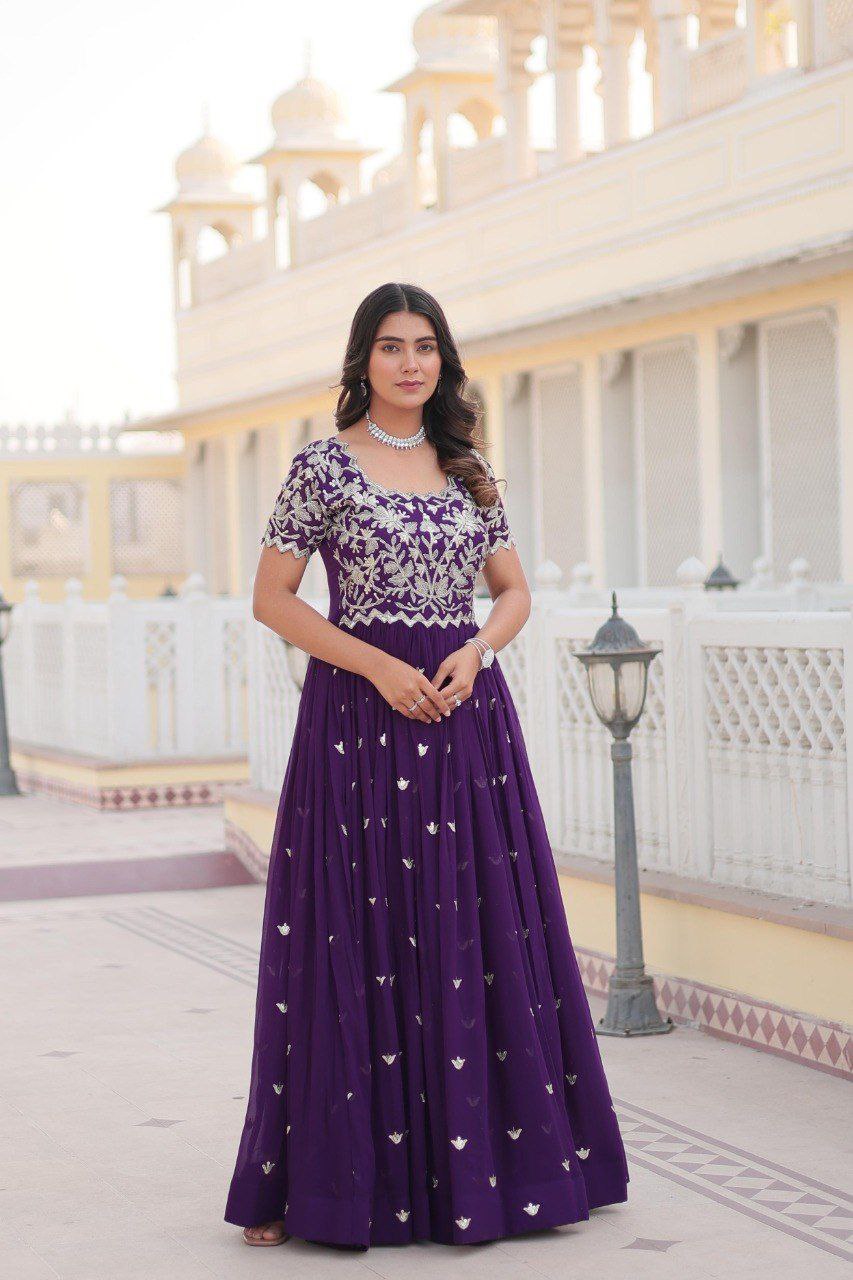 Shubhankari purple georgette half sleeve anarkali gown