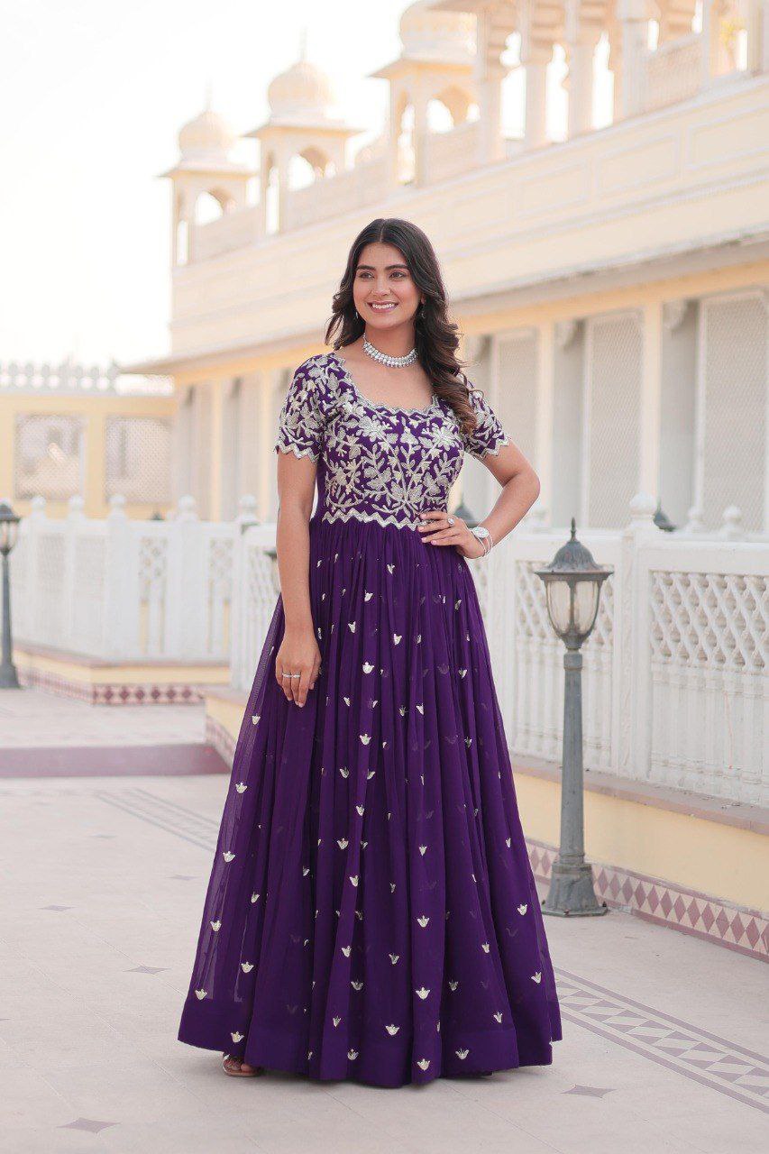 Shubhankari purple georgette half sleeve anarkali gown