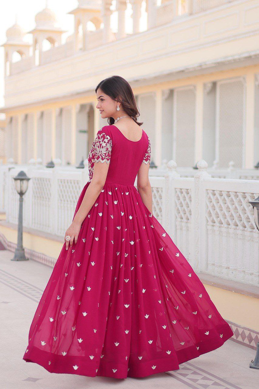 Shubhankari pink georgette half sleeve anarkali gown