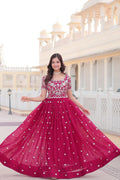 Shubhankari pink georgette half sleeve anarkali gown
