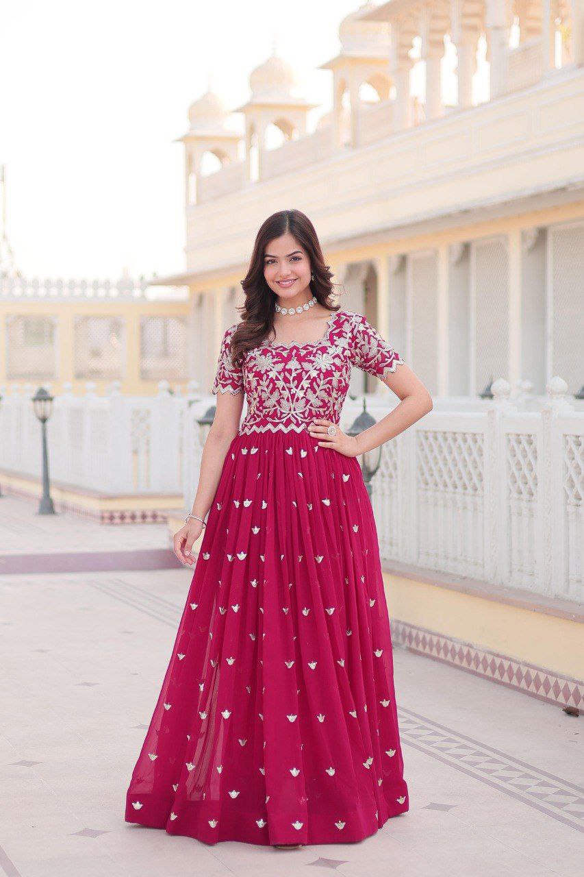 Shubhankari pink georgette half sleeve anarkali gown