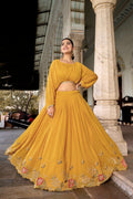 Sequin sparkle georgette ready to wear yellow lehenga set