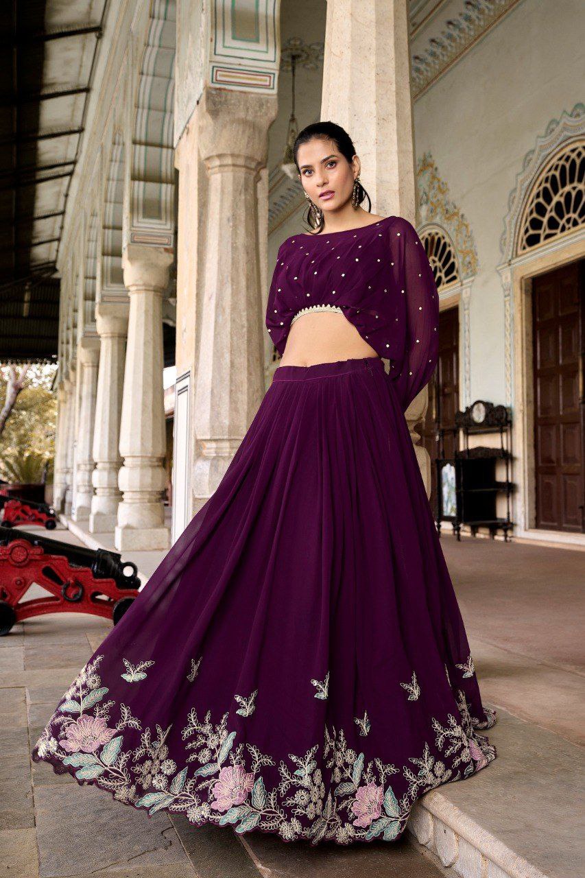 Sequin sparkle georgette ready to wear maroon lehenga set