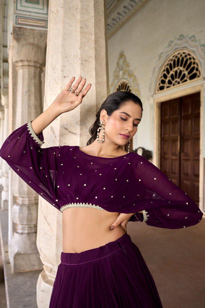 Sequin sparkle georgette ready to wear maroon lehenga set