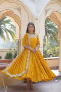 Manohari yellow georgette anarkali gown suit set