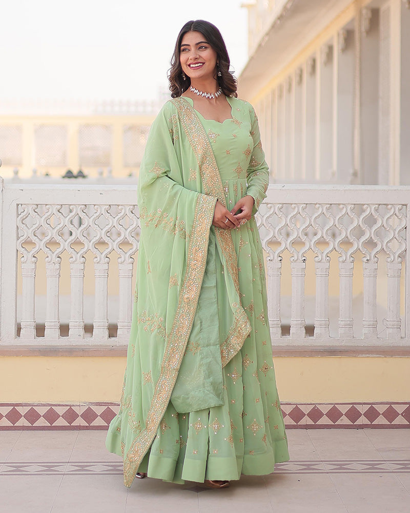 Sevya green georgette embroidered Anarkali gown set