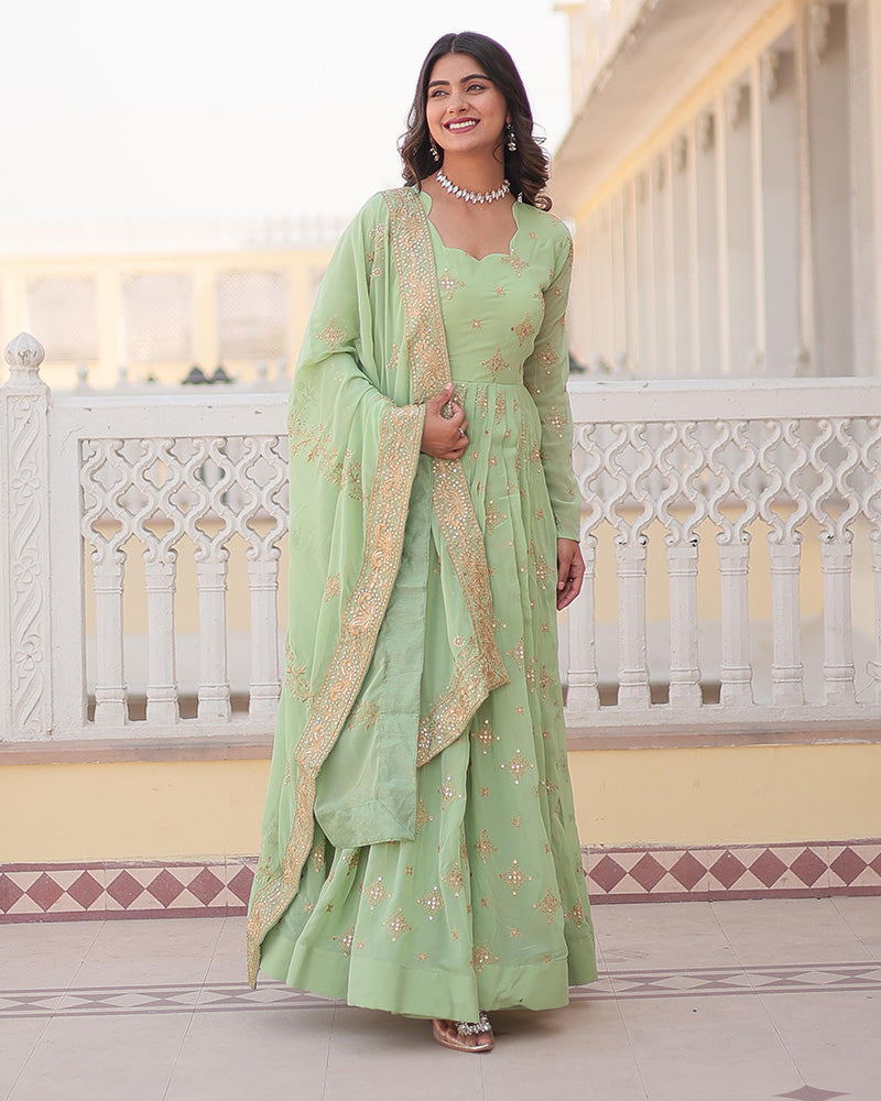 Sevya green georgette embroidered Anarkali gown set