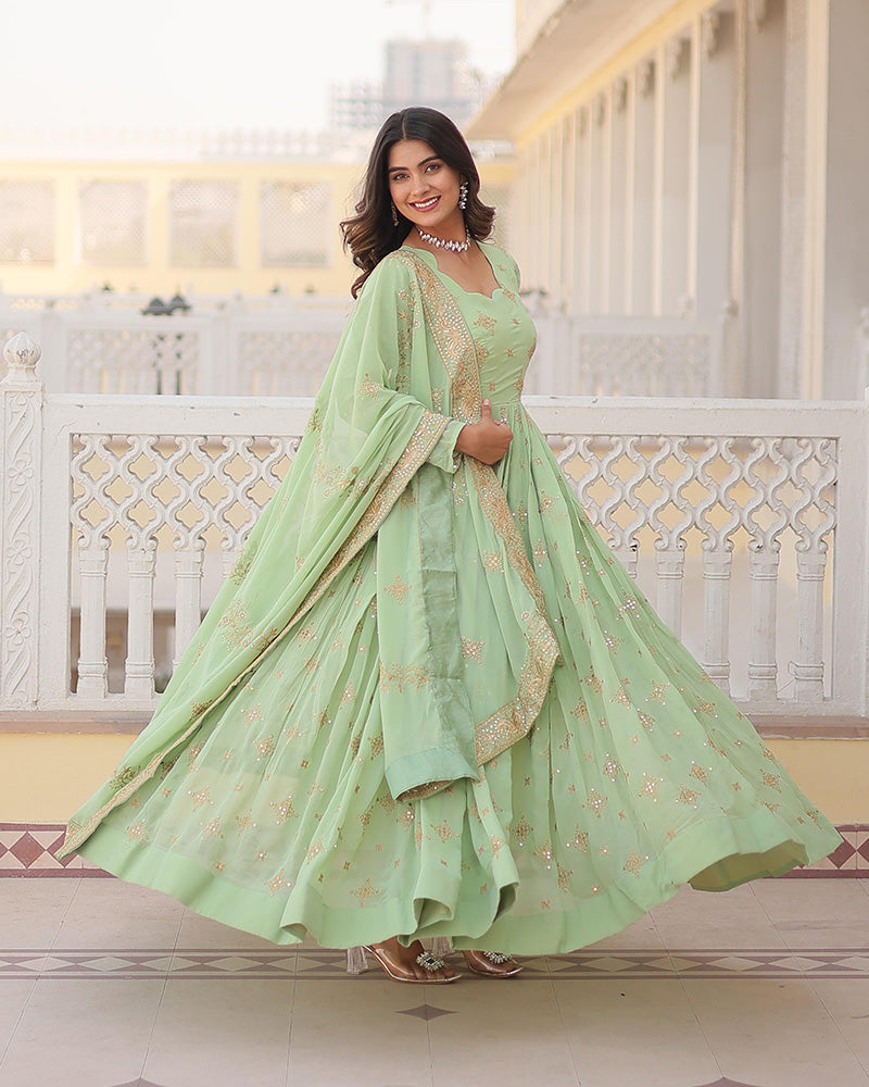 Sevya green georgette embroidered Anarkali gown set