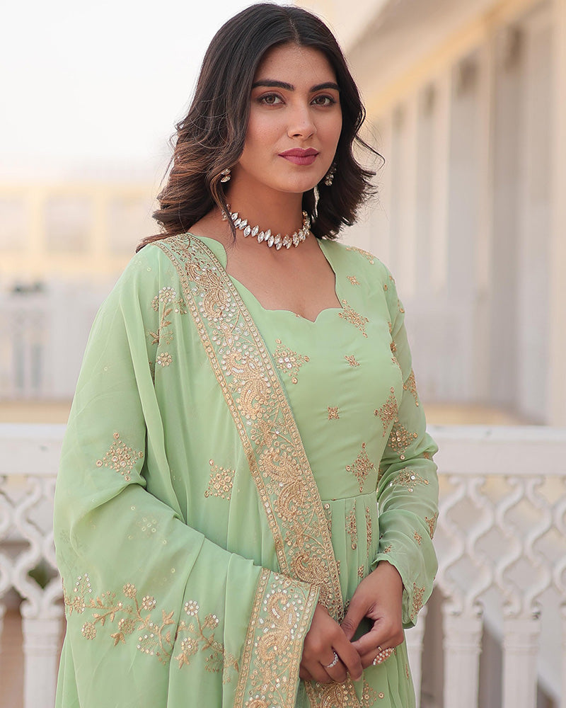 Sevya green georgette embroidered Anarkali gown set