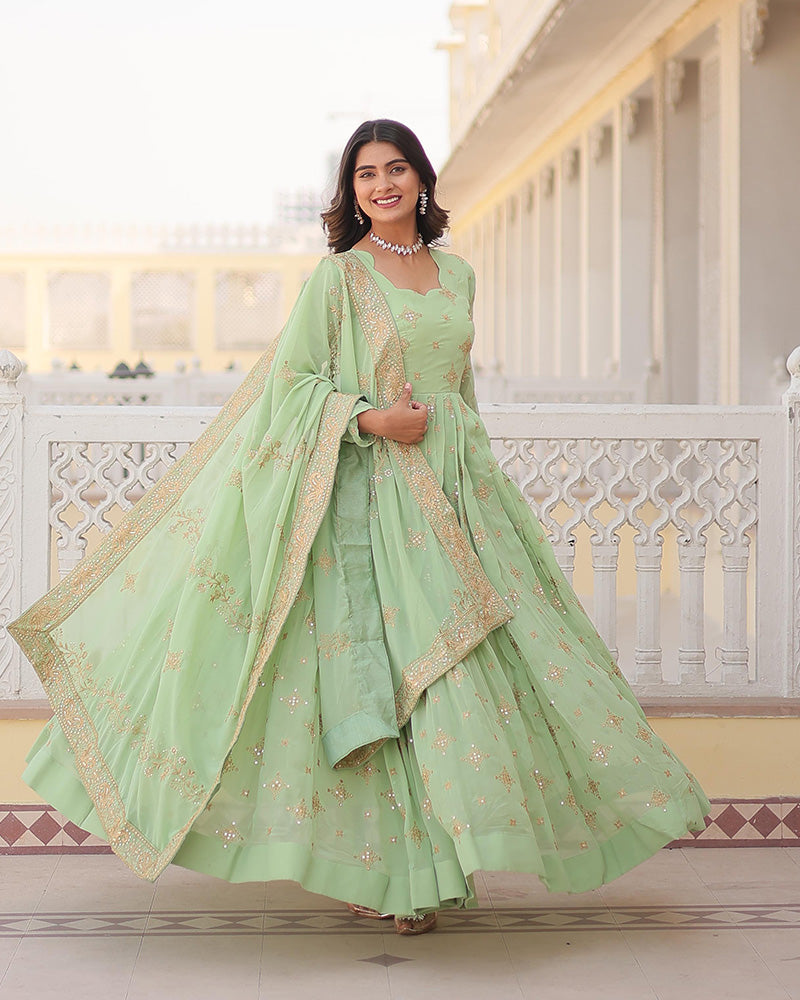 Sevya green georgette embroidered Anarkali gown set