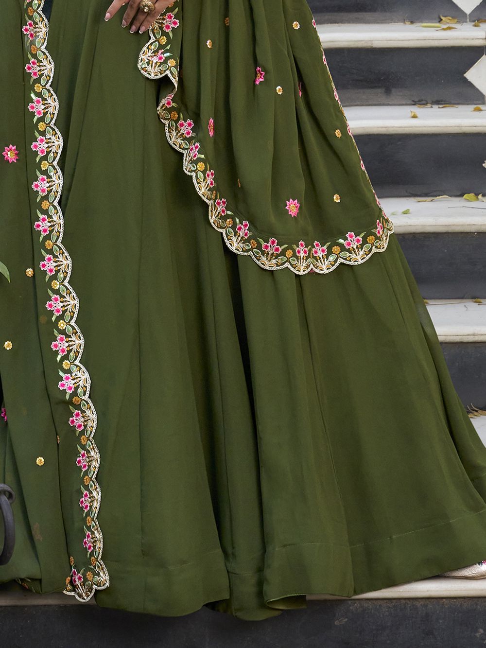 Sharvisha green georgette embroidered lehenga choli