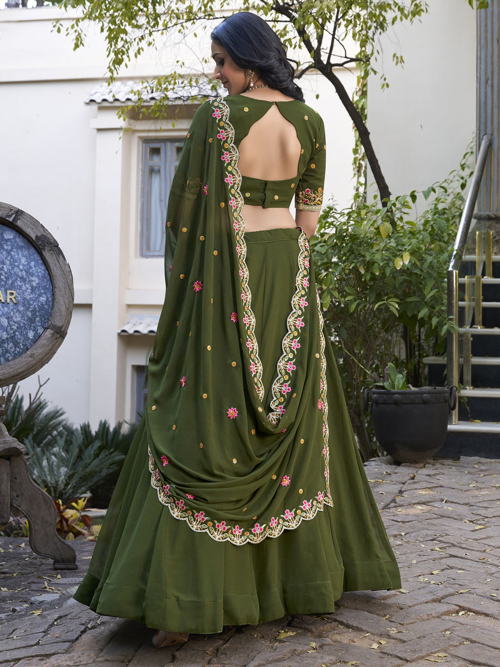 Sharvisha green georgette embroidered lehenga choli