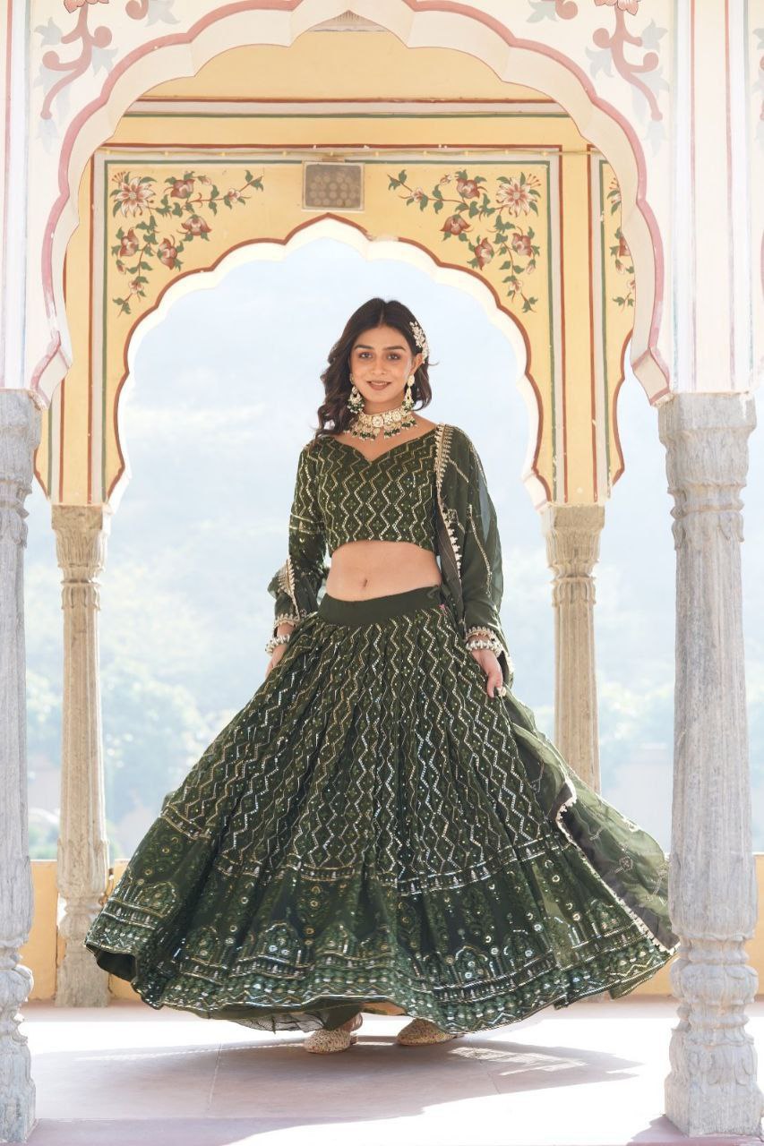 Kalika green georgette embroidered lehenga set