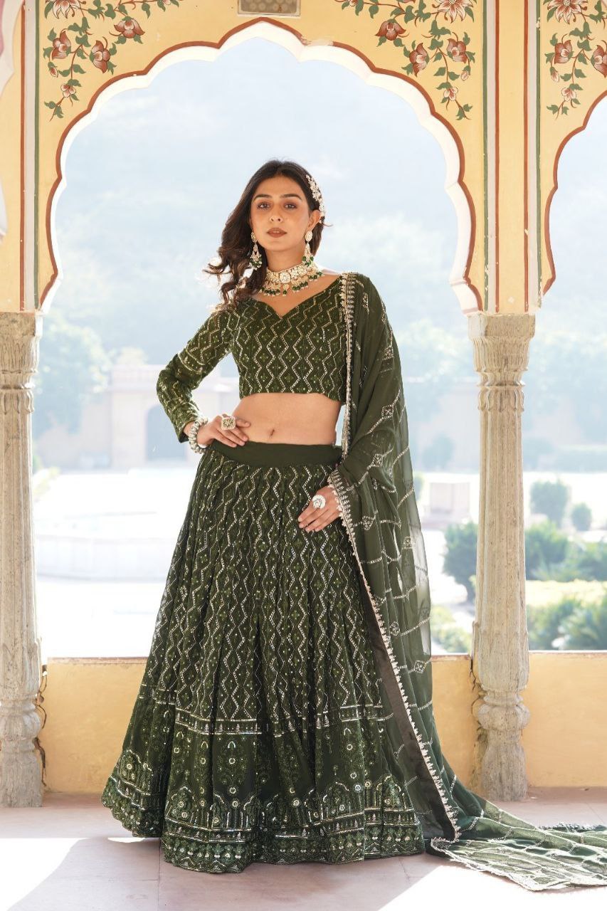 Kalika green georgette embroidered lehenga set