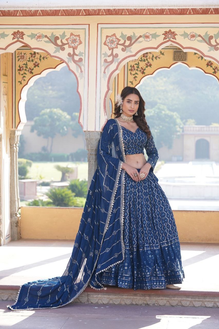 Kalika blue georgette embroidered lehenga set