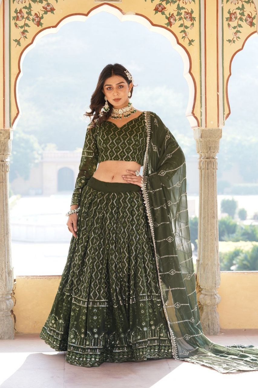 Kalika green georgette embroidered lehenga set