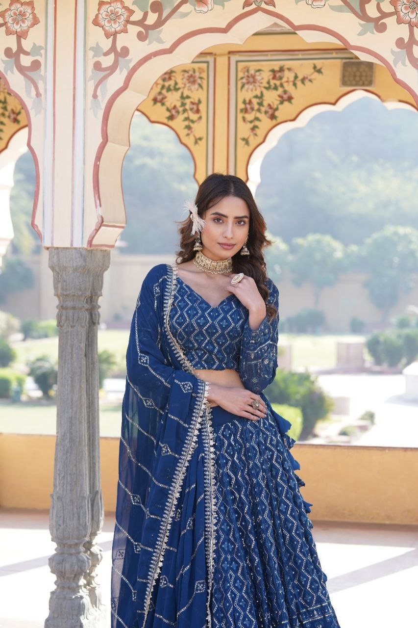 Kalika blue georgette embroidered lehenga set