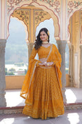 Kalika yellow georgette embroidered lehenga set