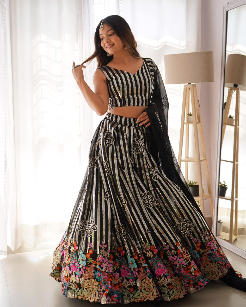 Indrani white fox georgette embroidered lehenga set