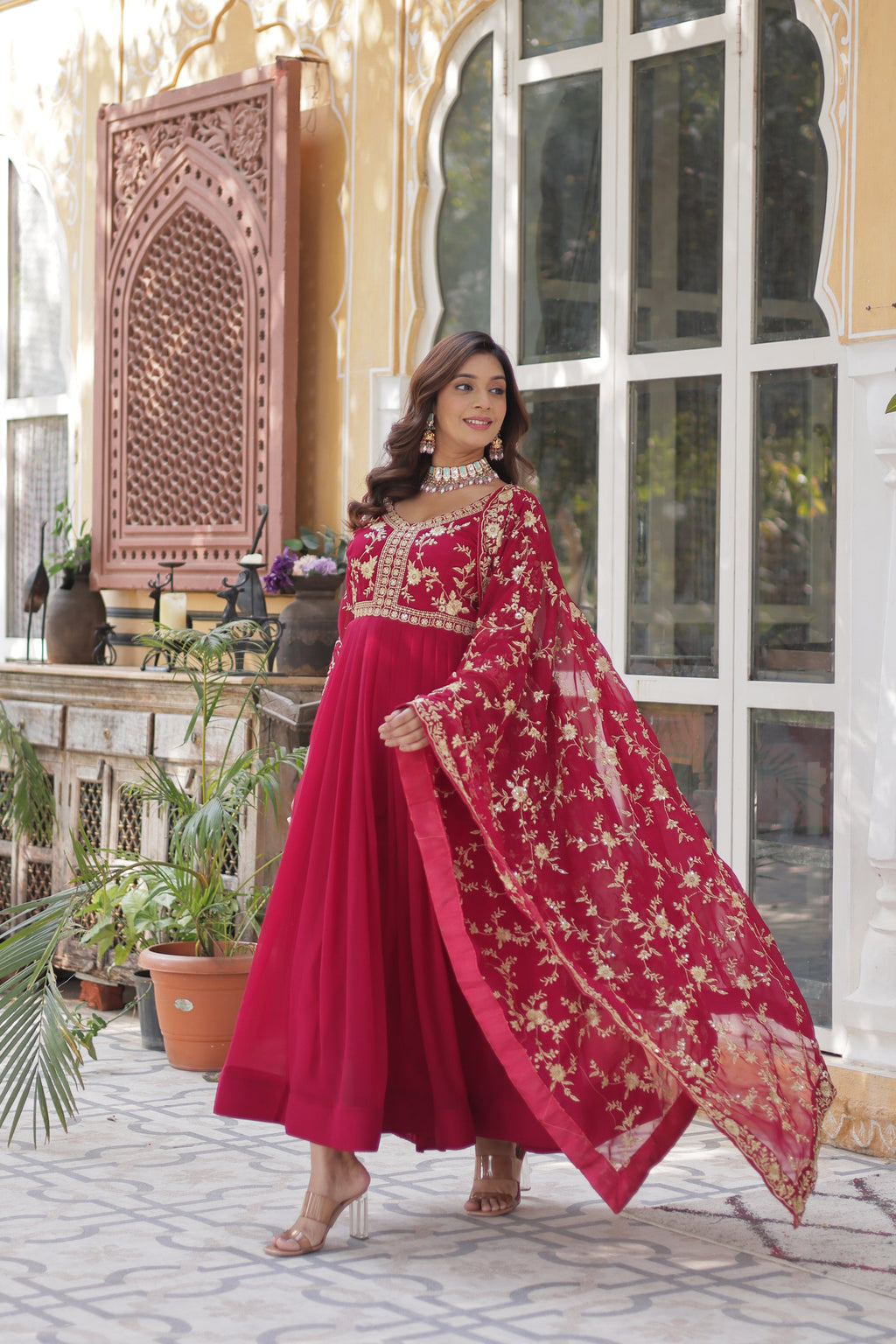 Shivangi Pink Embroidered Anarkali Gown Set