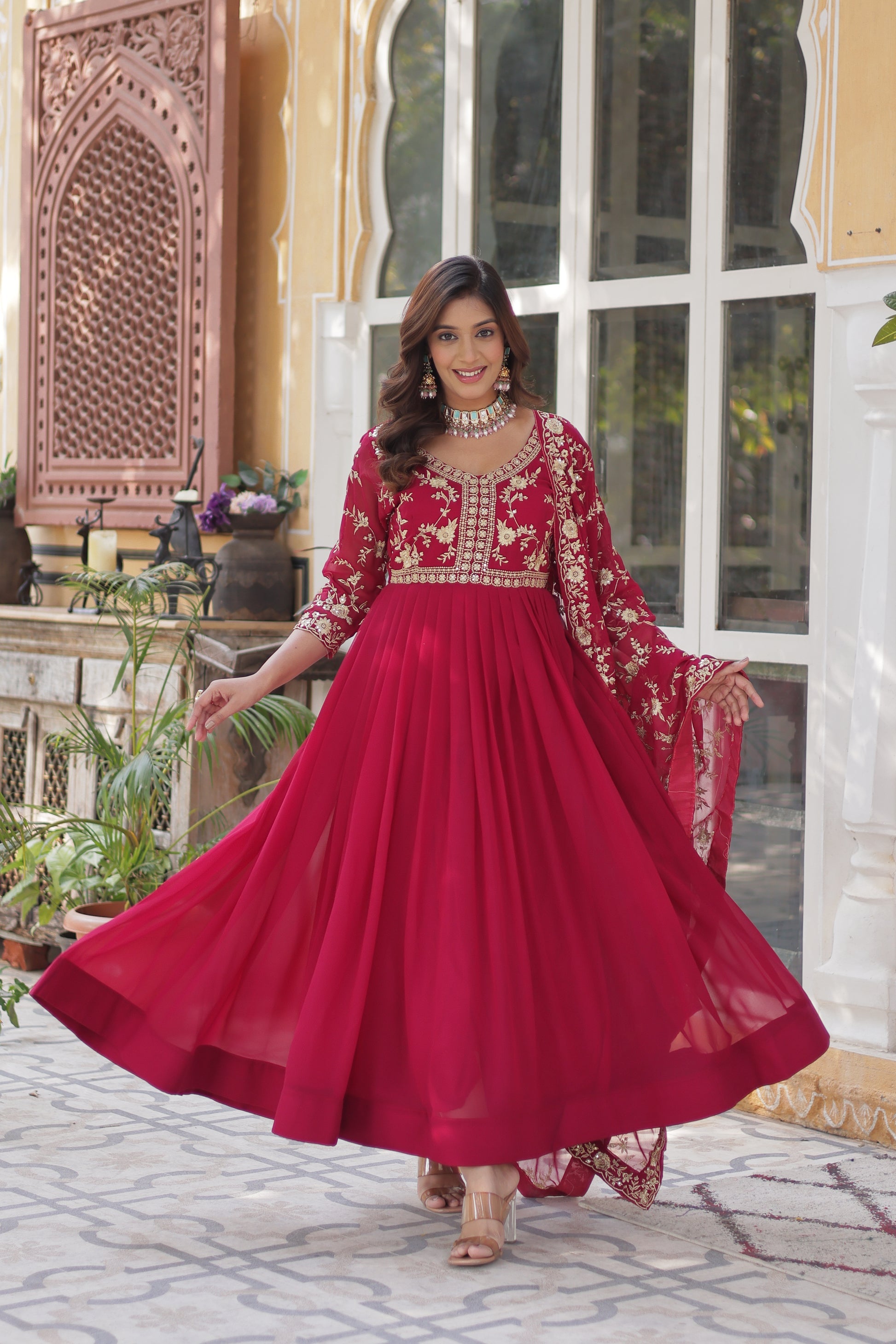 Shivangi Pink Embroidered Anarkali Gown Set