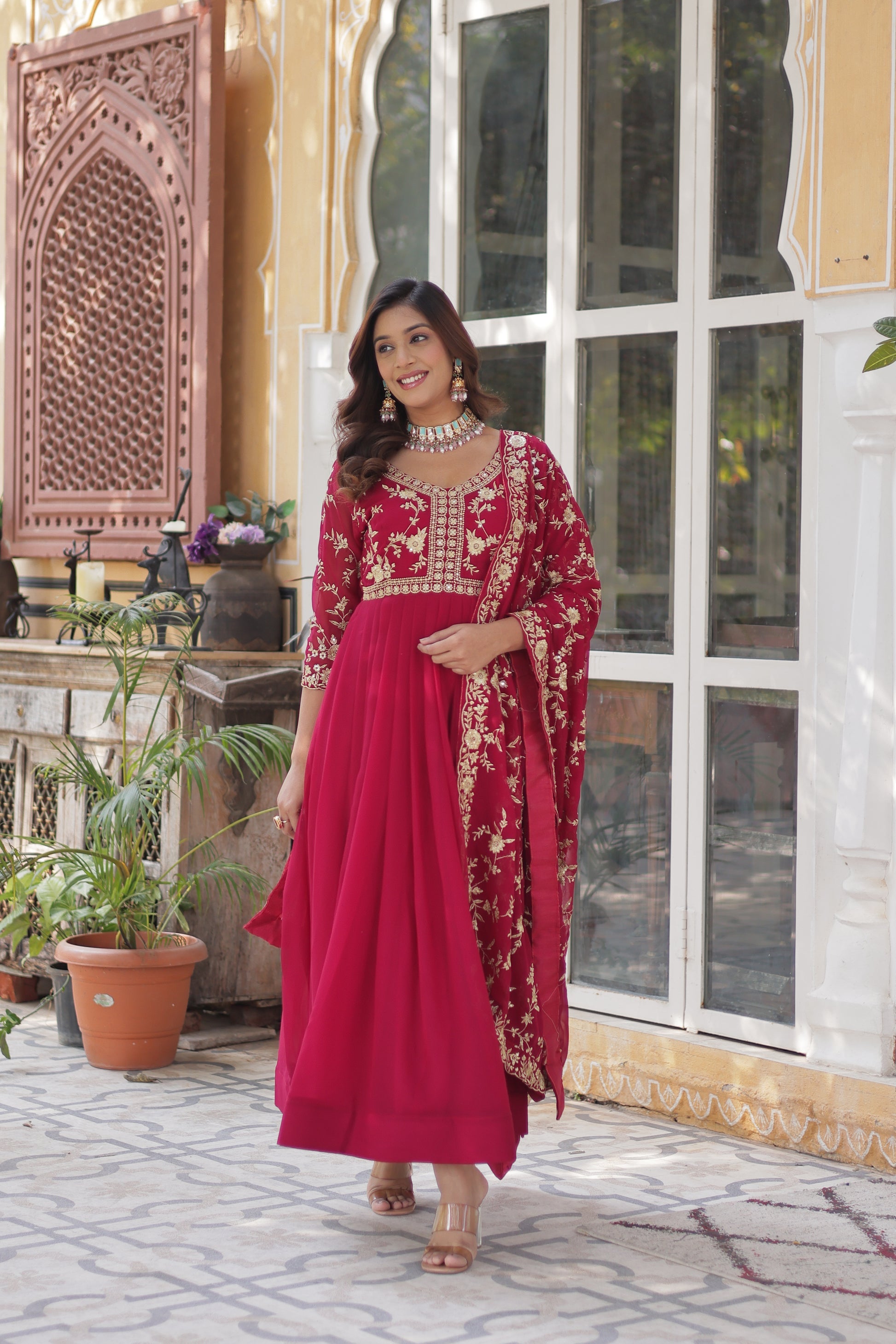 Shivangi Pink Embroidered Anarkali Gown Set