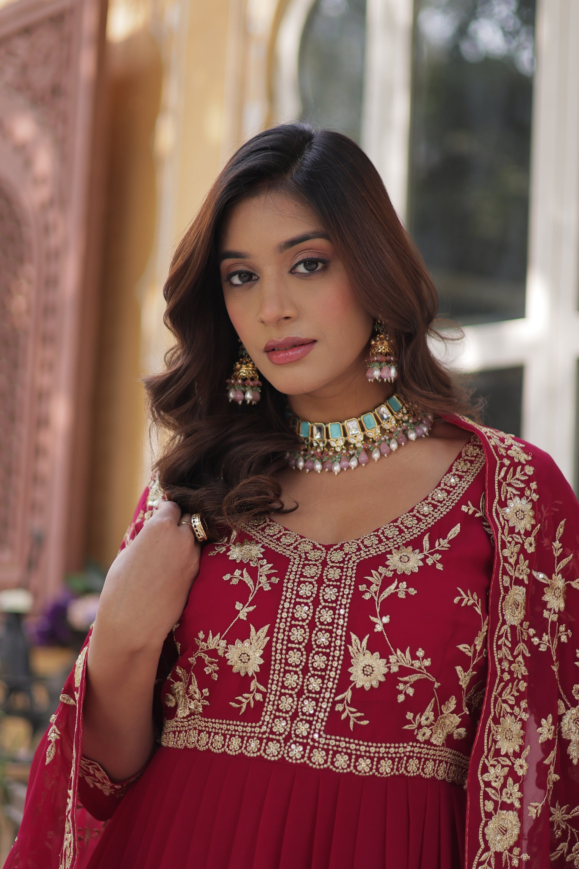 Shivangi Pink Embroidered Anarkali Gown Set