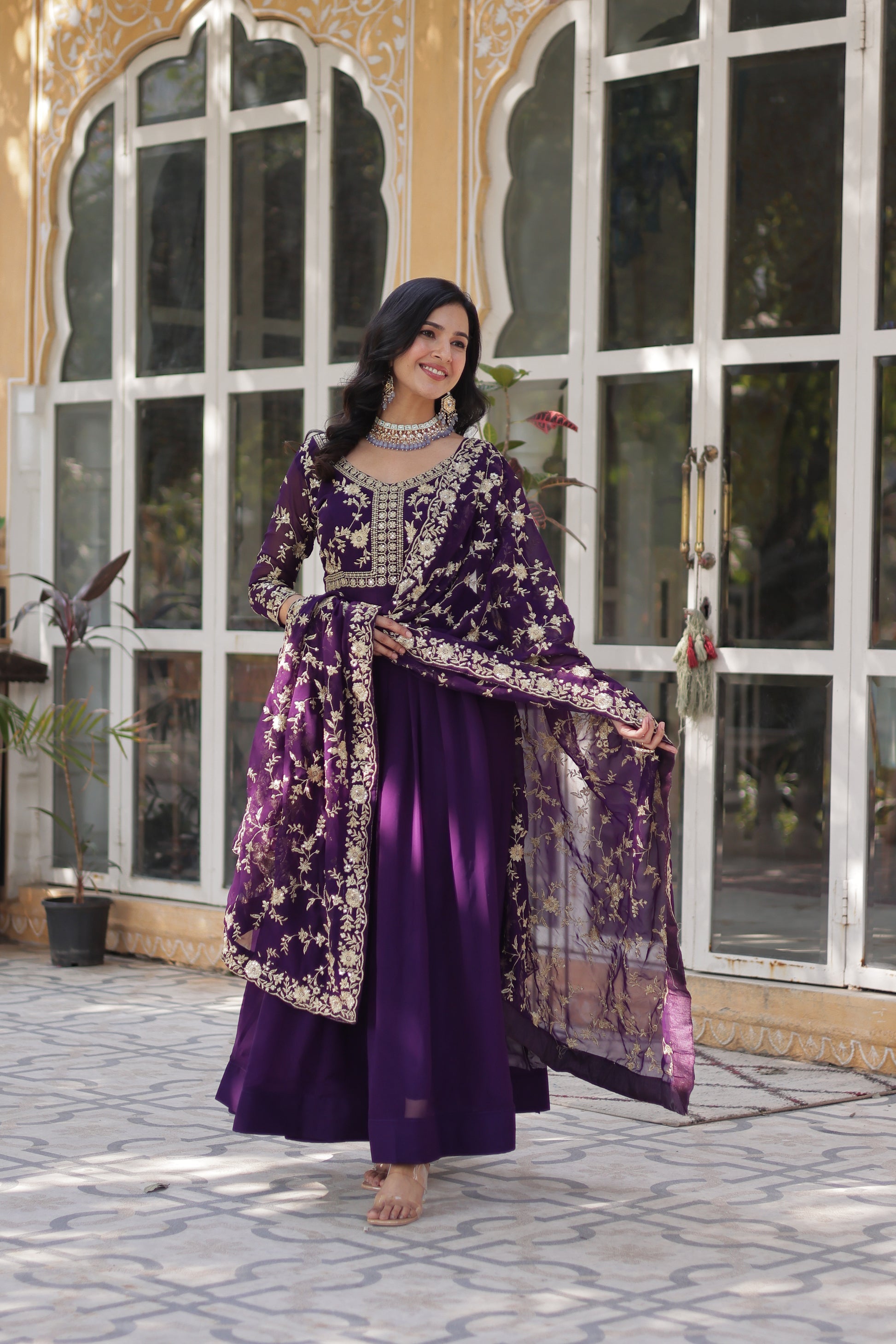 Shivangi Purple Embroidered Anarkali Gown Set