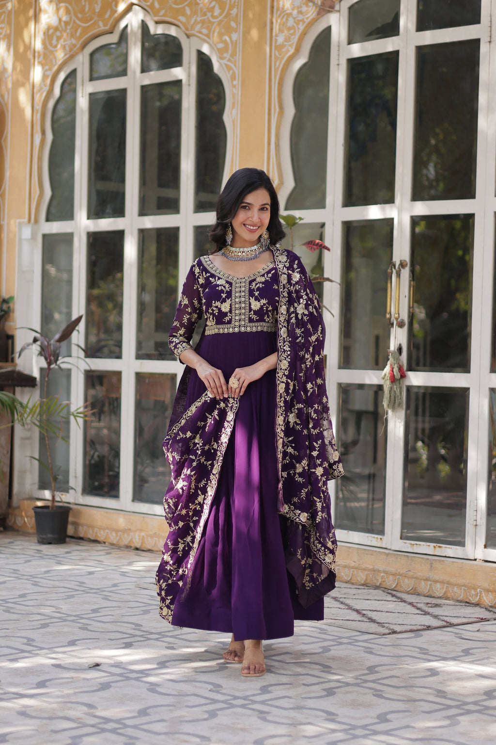 Shivangi Purple Embroidered Anarkali Gown Set