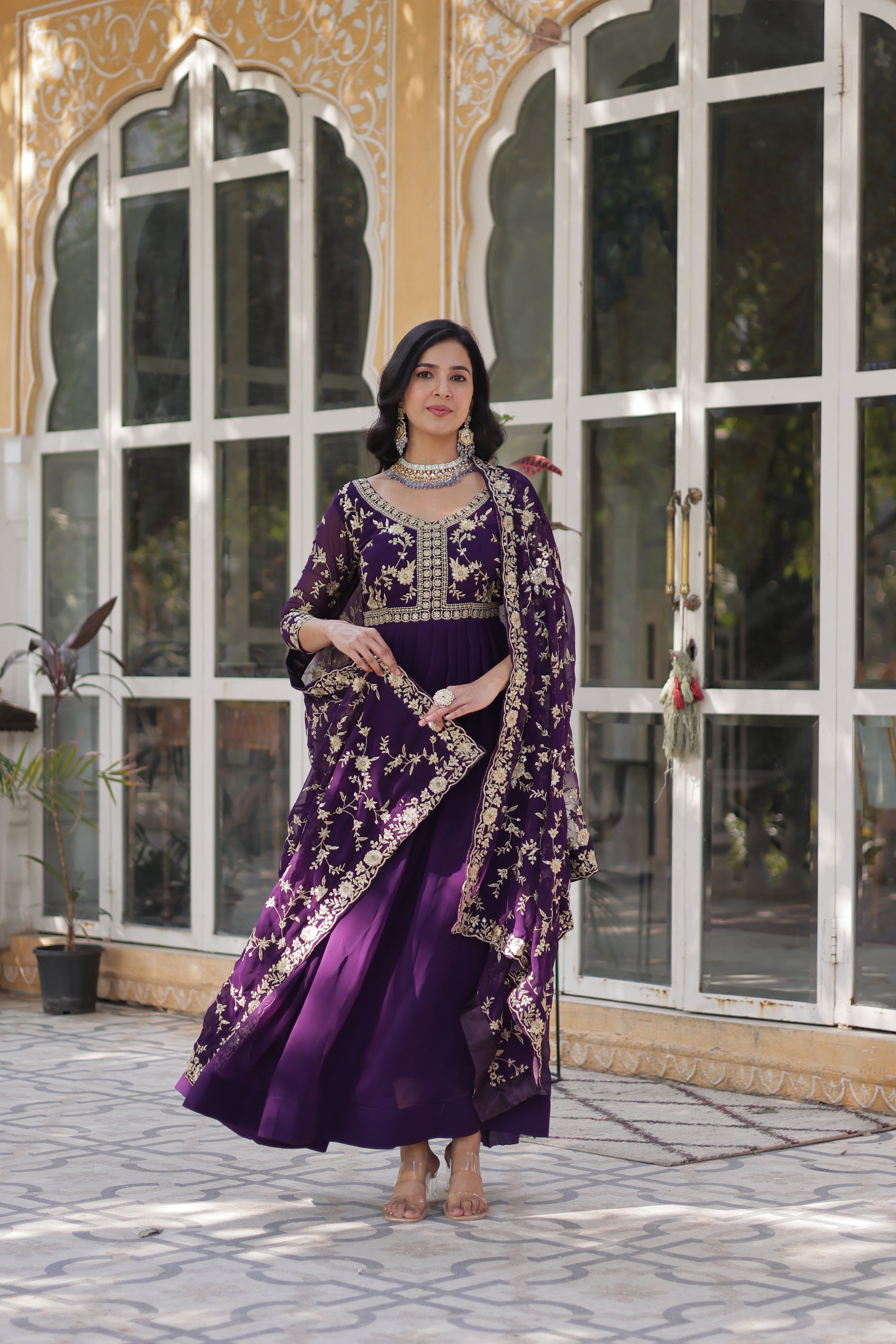 Shivangi Purple Embroidered Anarkali Gown Set