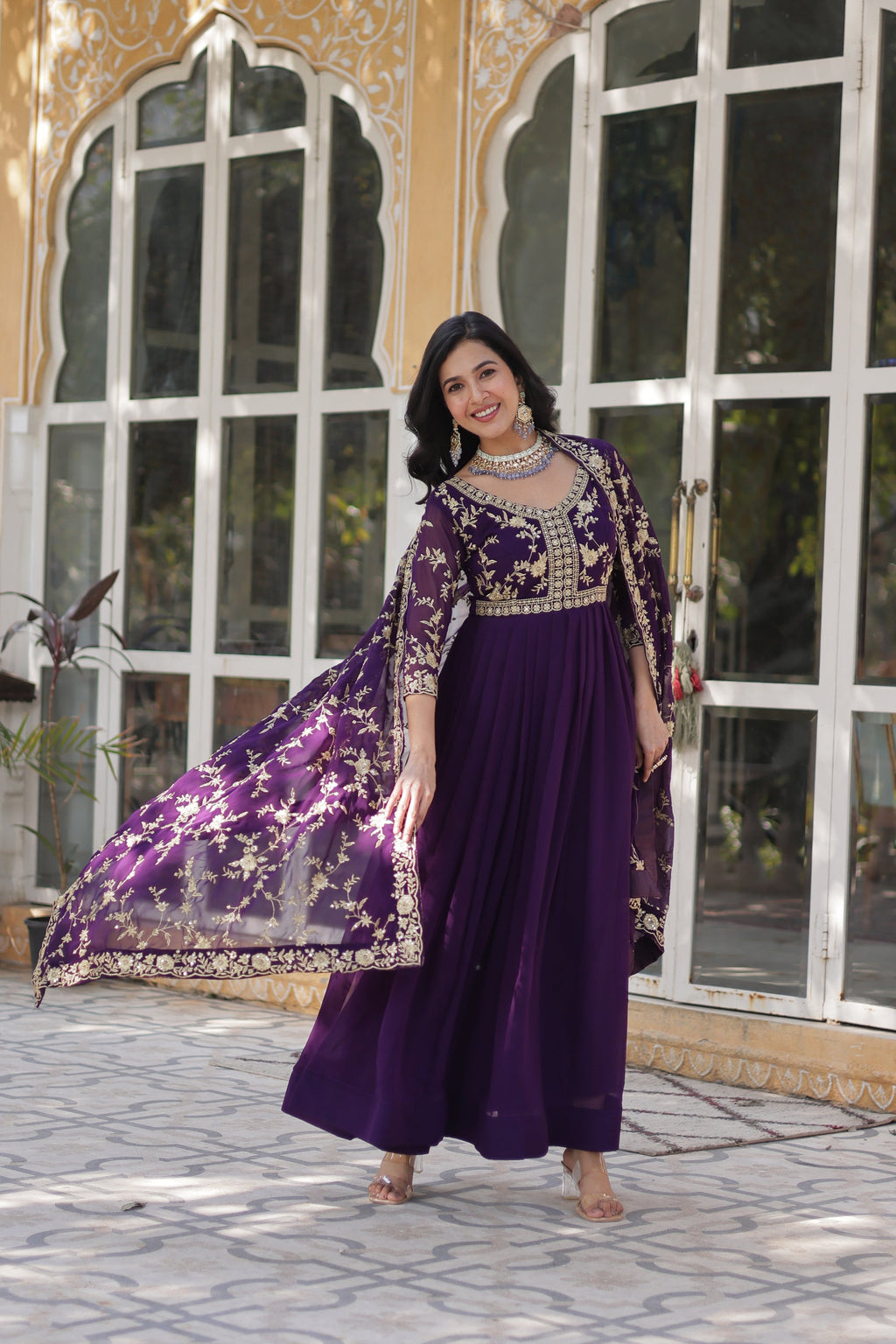 Shivangi Purple Embroidered Anarkali Gown Set