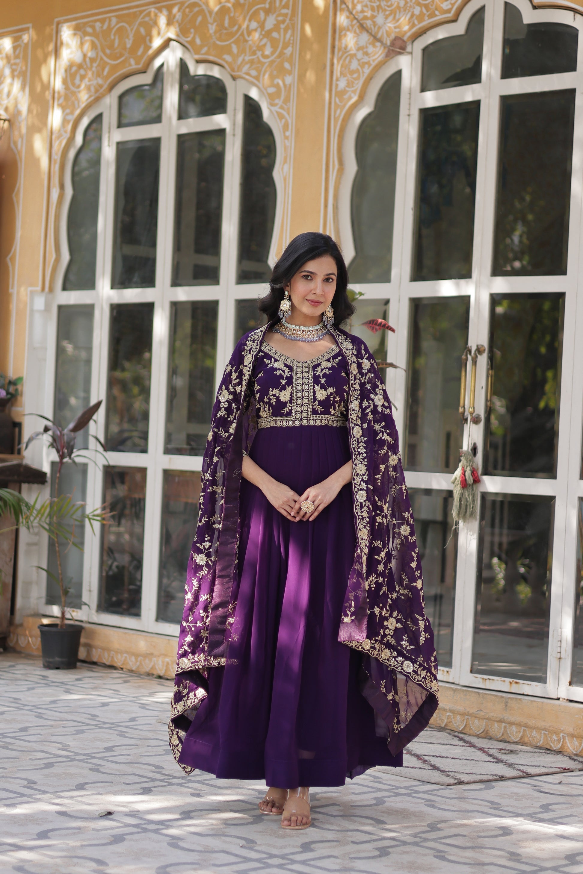 Shivangi Purple Embroidered Anarkali Gown Set