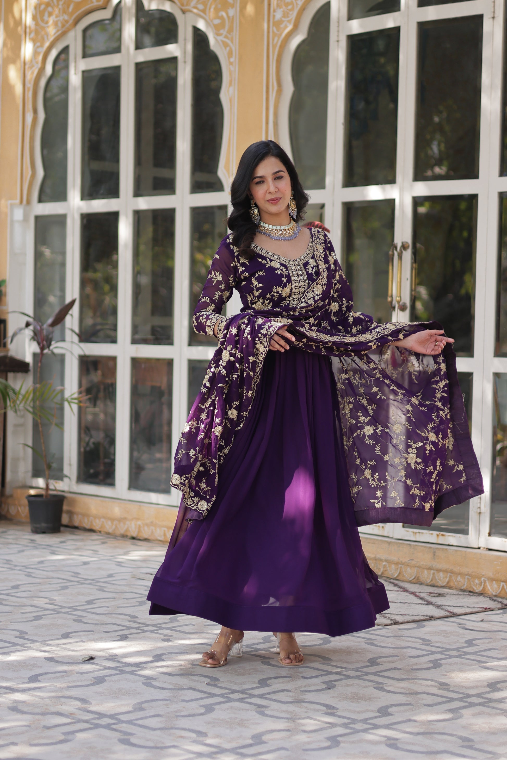 Shivangi Purple Embroidered Anarkali Gown Set