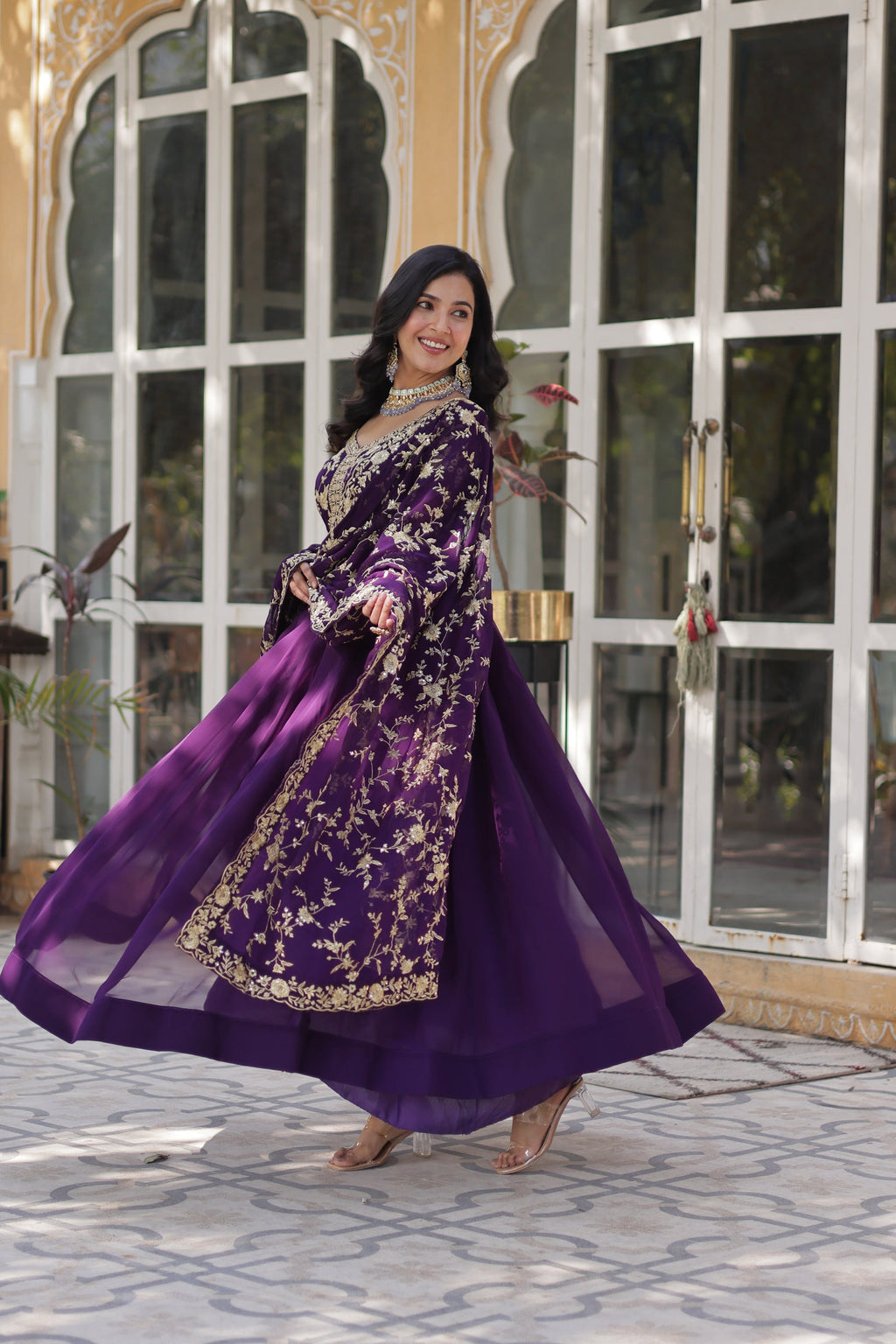 Shivangi Purple Embroidered Anarkali Gown Set