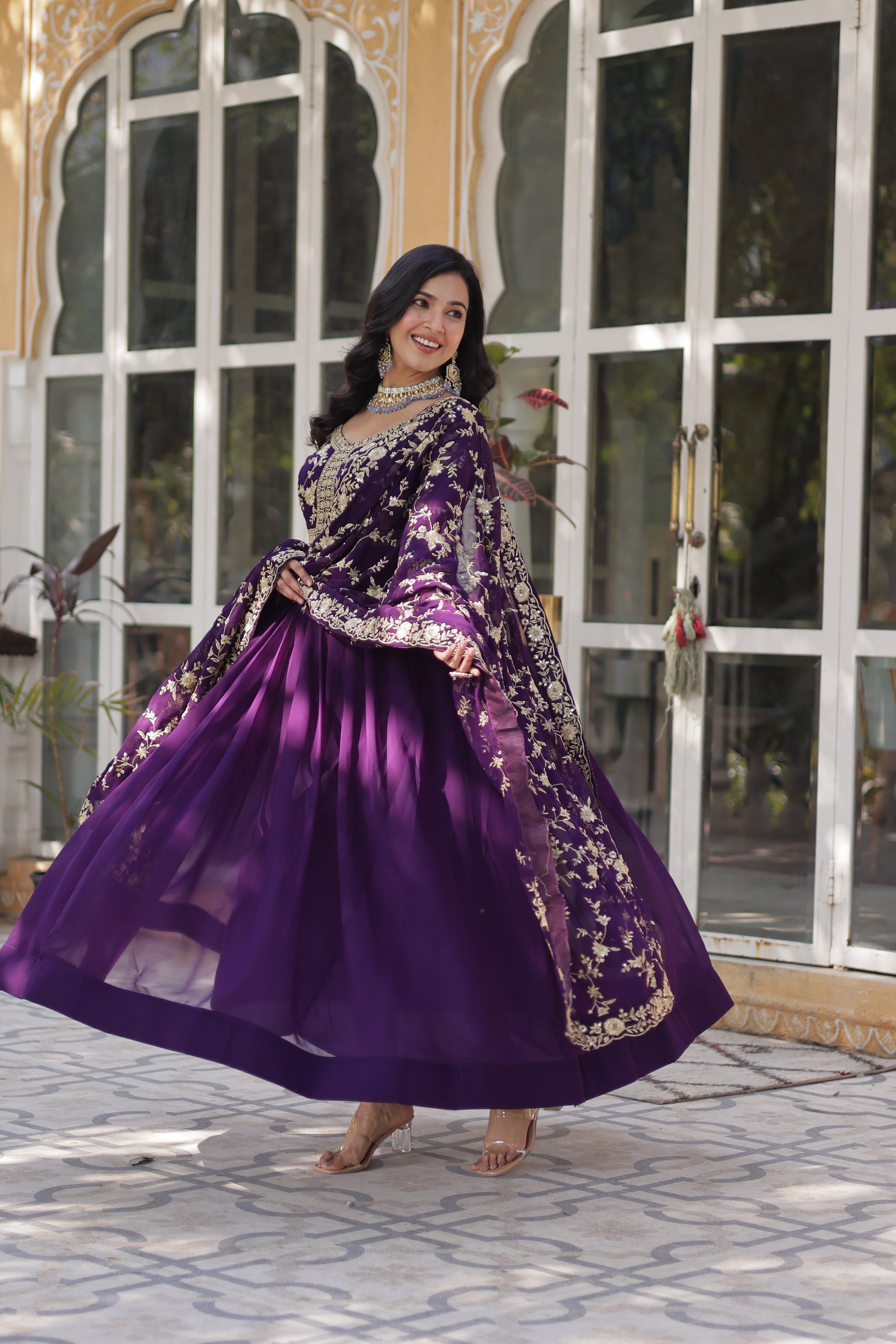 Shivangi Purple Embroidered Anarkali Gown Set