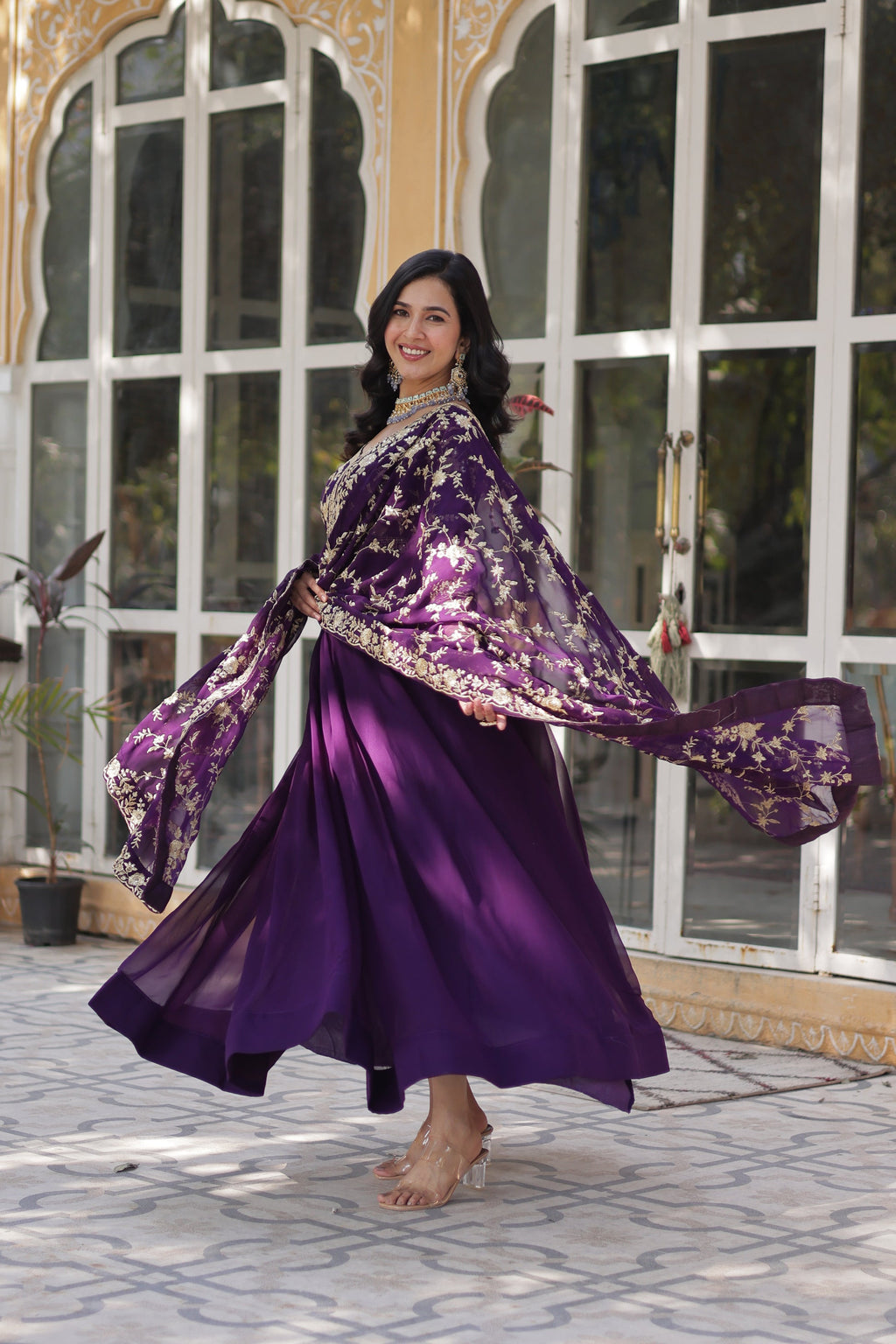 Shivangi Purple Embroidered Anarkali Gown Set
