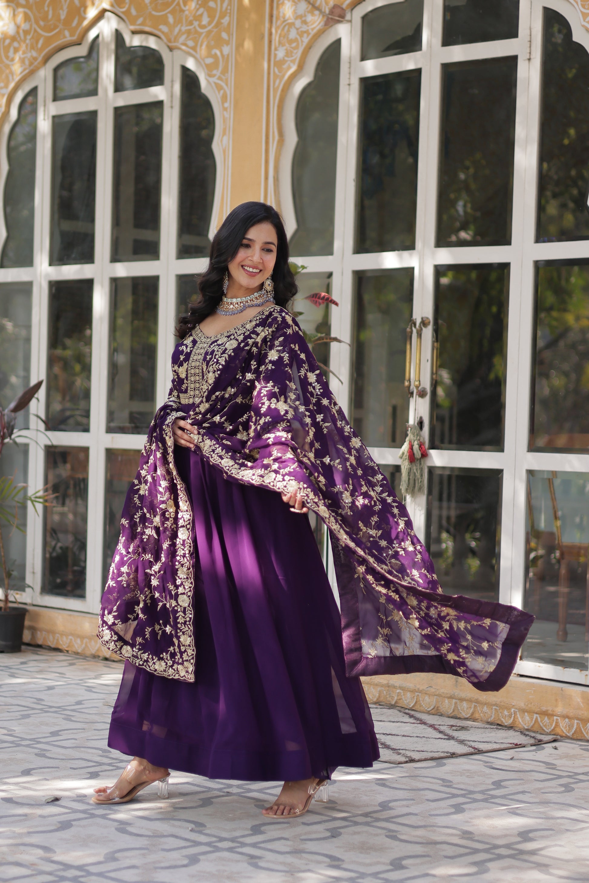 Shivangi Purple Embroidered Anarkali Gown Set