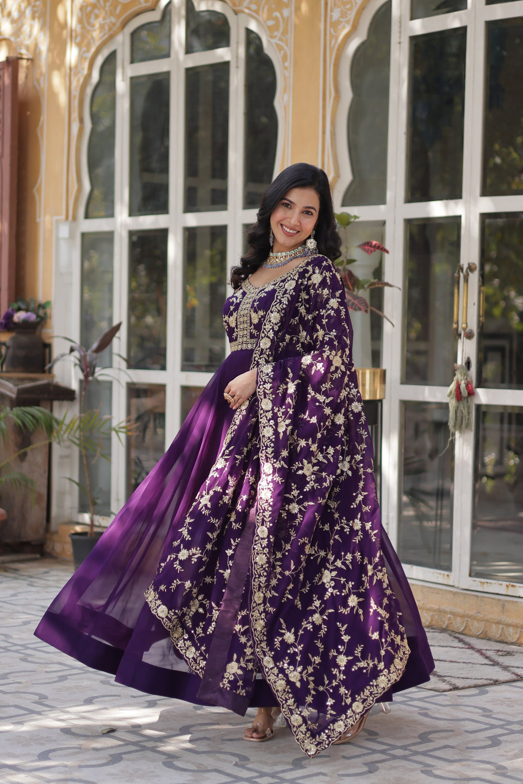 Shivangi Purple Embroidered Anarkali Gown Set