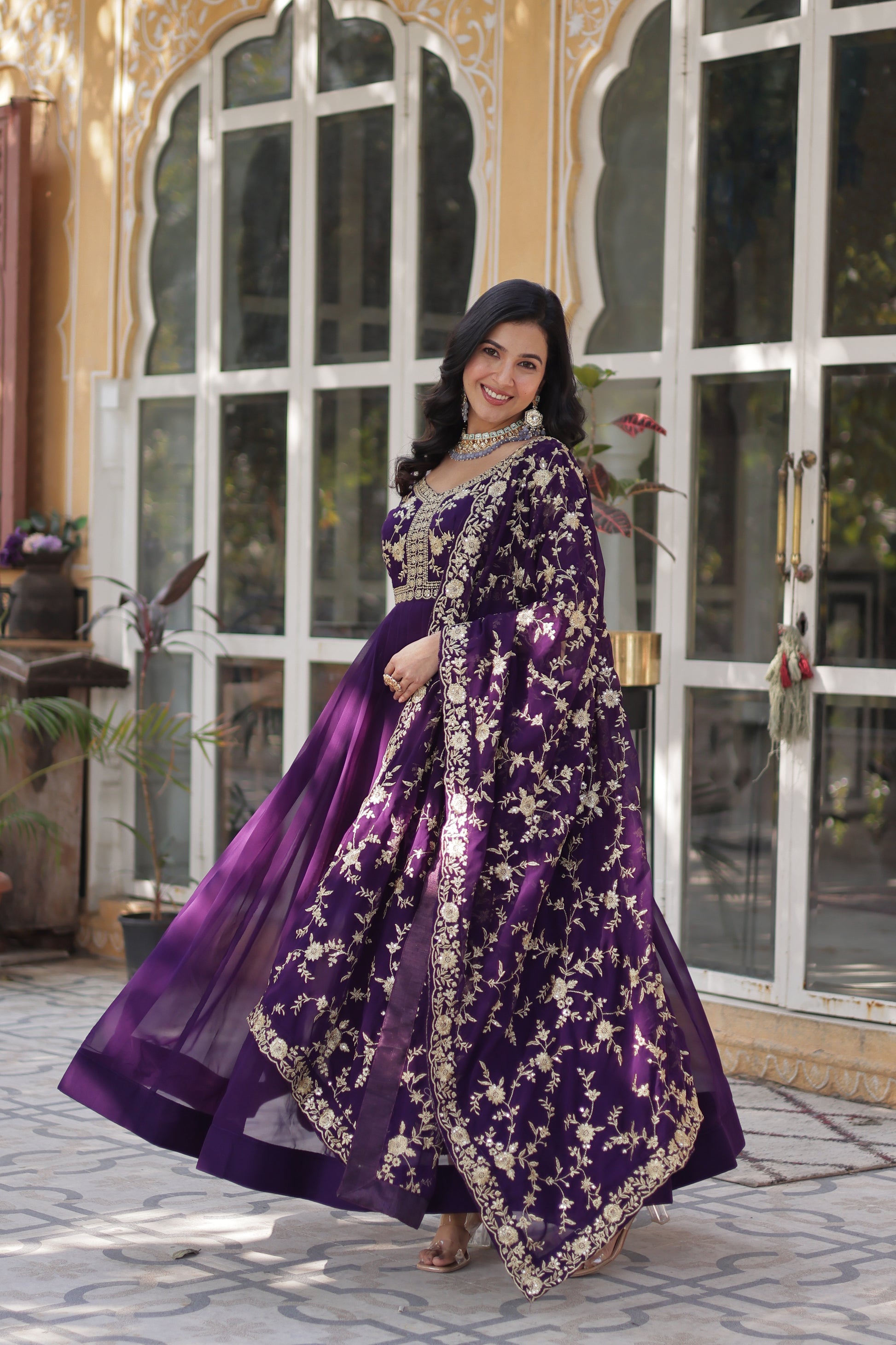Shivangi Purple Embroidered Anarkali Gown Set