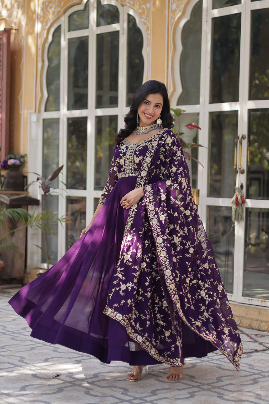 Shivangi Purple Embroidered Anarkali Gown Set