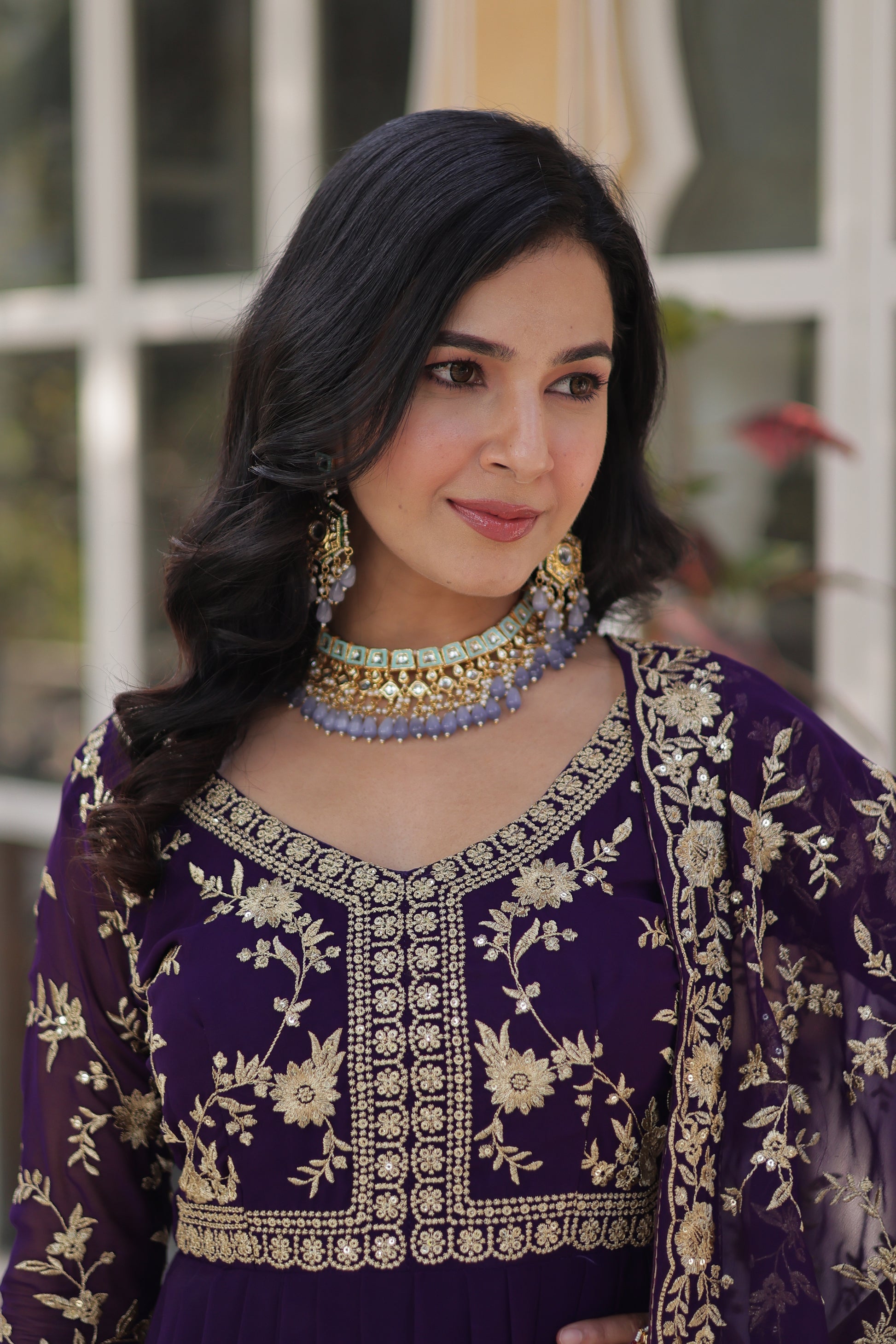 Shivangi Purple Embroidered Anarkali Gown Set
