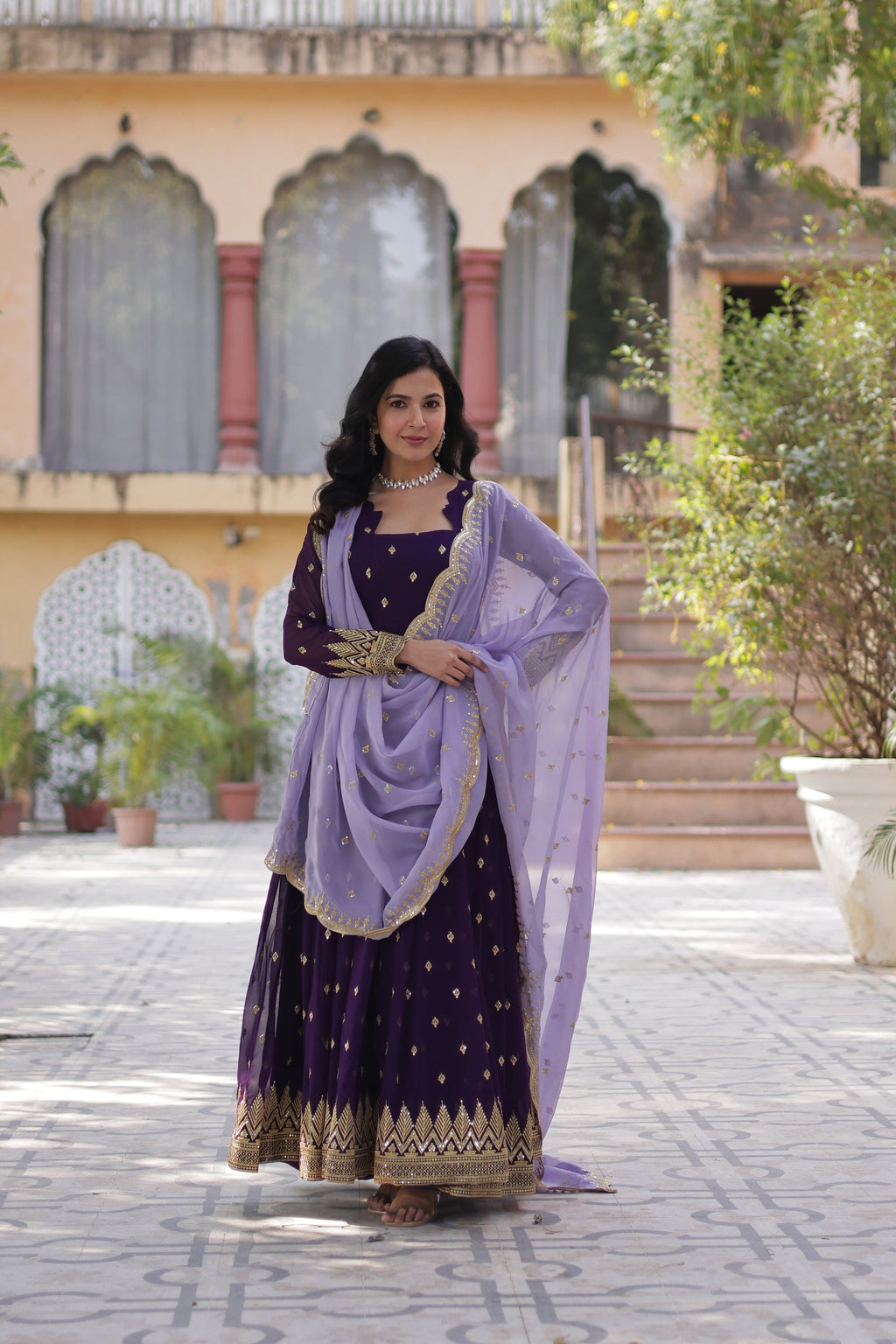 Shravisha Purple Embroidered Anarkali Gown Set