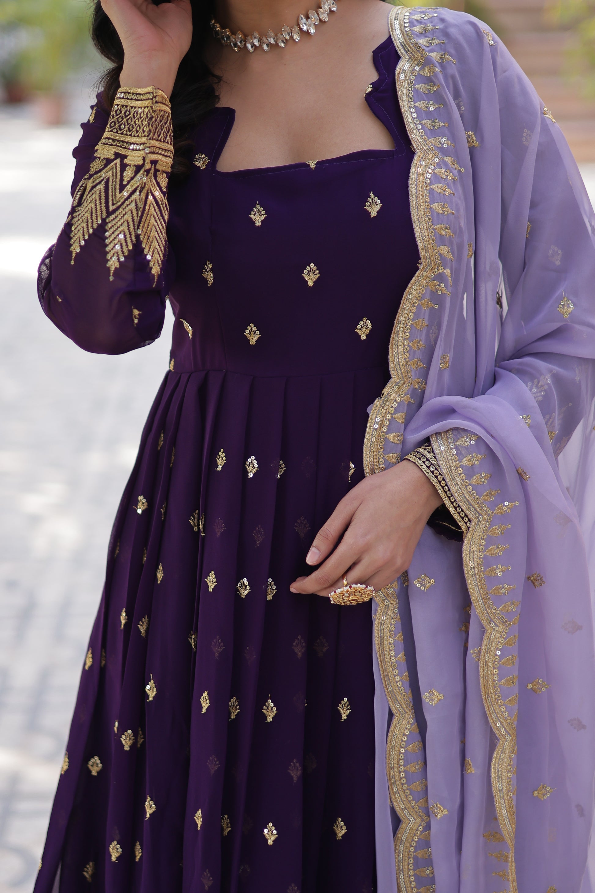 Shravisha Purple Embroidered Anarkali Gown Set