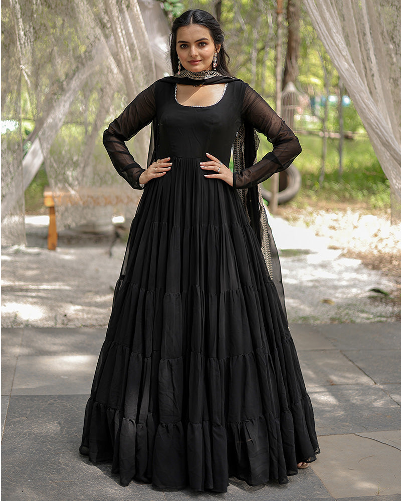 Shreeprada black georgette anarkali gown set