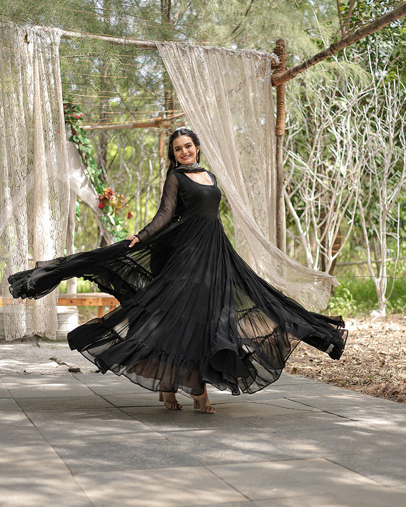 Shreeprada black georgette anarkali gown set