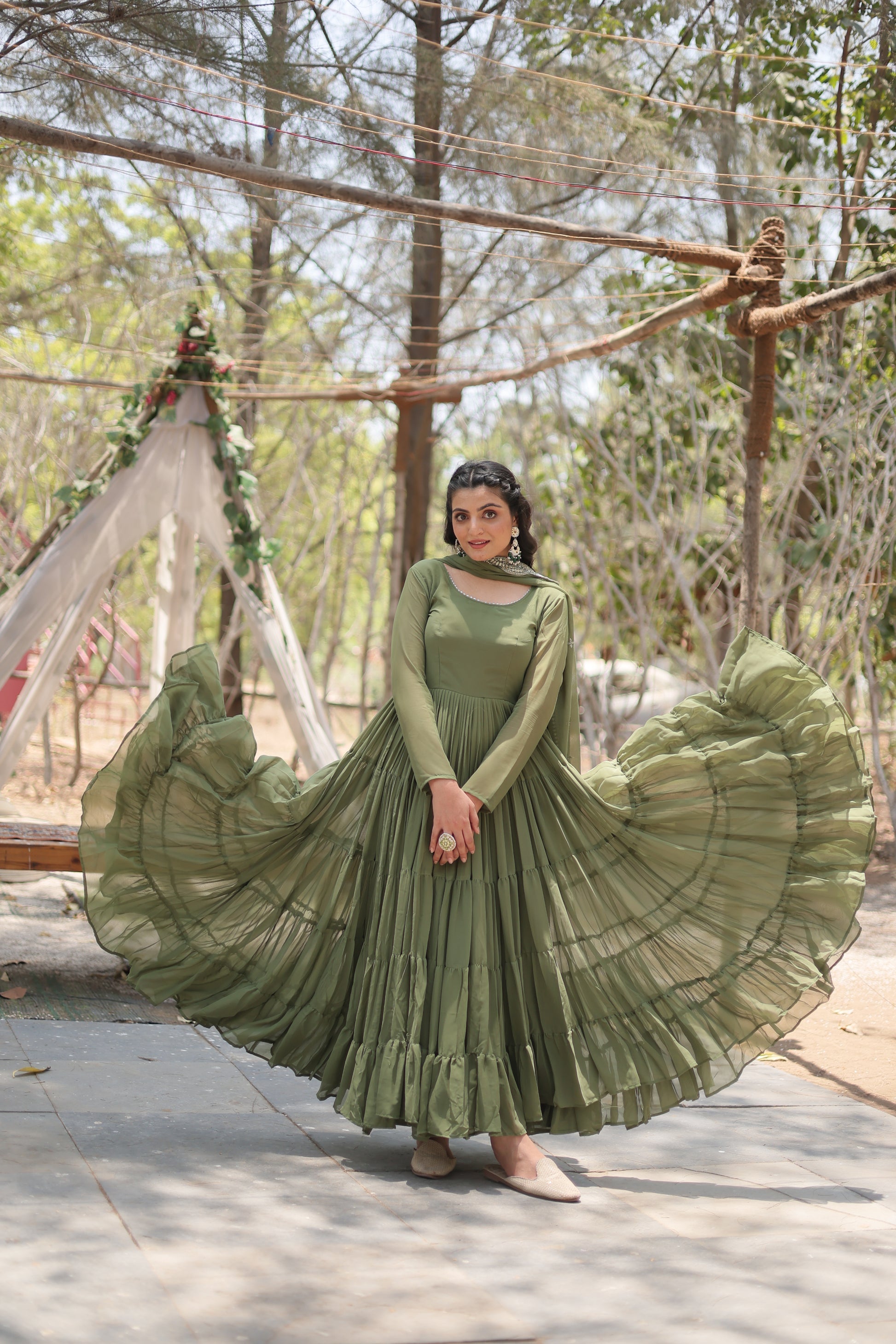 Green georgette Shreeprada designer Anarkali gown