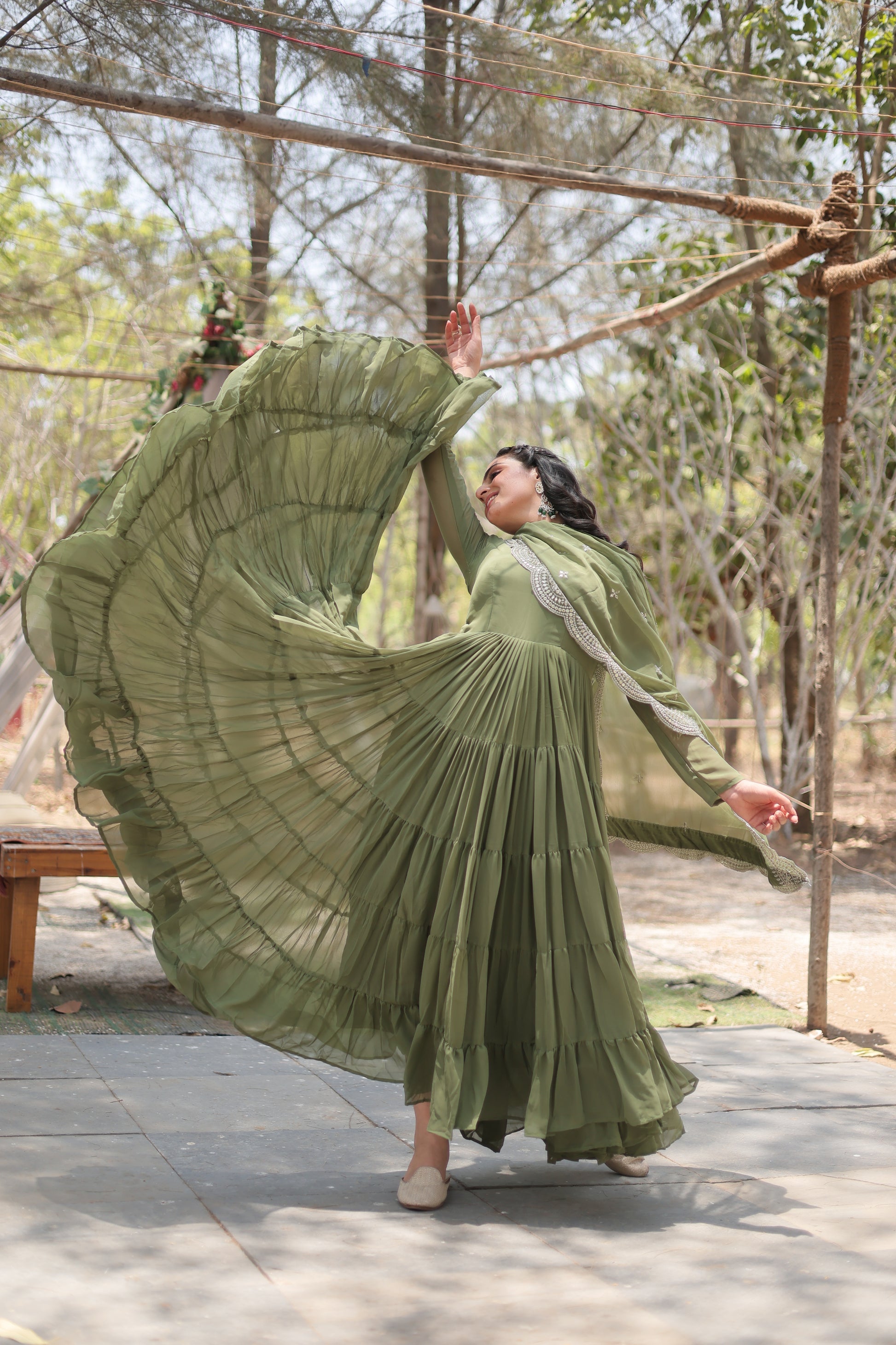 Green georgette Shreeprada designer Anarkali gown